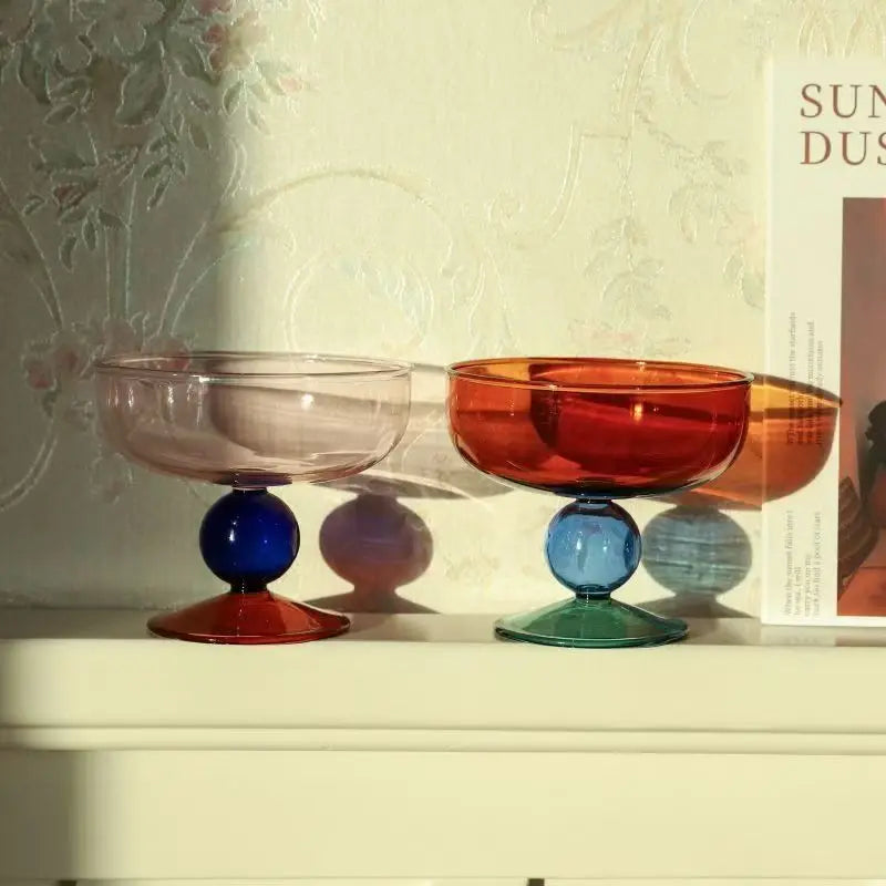Blown Glass Dessert Cup | Amber Green Blue Grey Pink