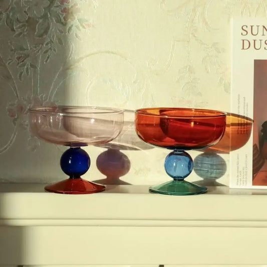 Blown Glass Dessert Cup | Amber Green Blue Grey Pink