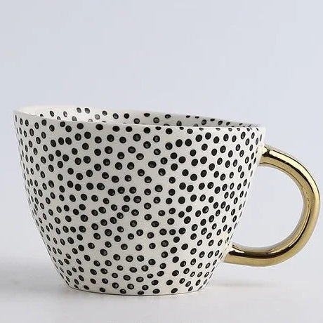 Lechsi Hand-Painted Gold Handle Ceramic Mugs