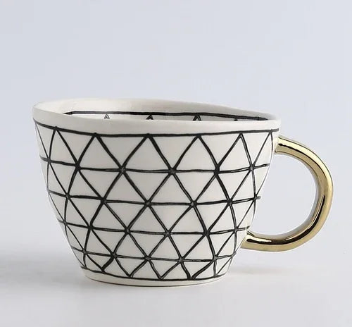 Lechsi Hand-Painted Gold Handle Ceramic Mugs