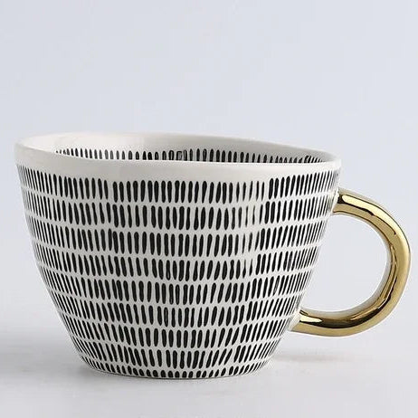 Lechsi Hand-Painted Gold Handle Ceramic Mugs