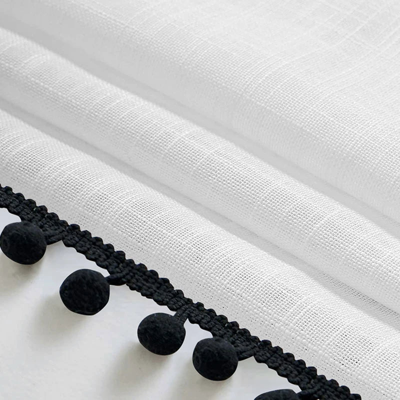 French Pom Pom Tassels Sheer Curtains