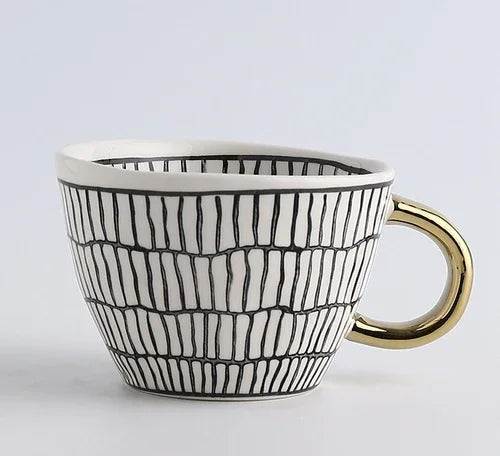 Lechsi Hand-Painted Gold Handle Ceramic Mugs
