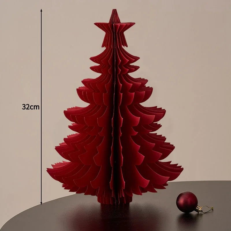 2026 Christmas Decorations Crimson Paper Honeycomb Tree