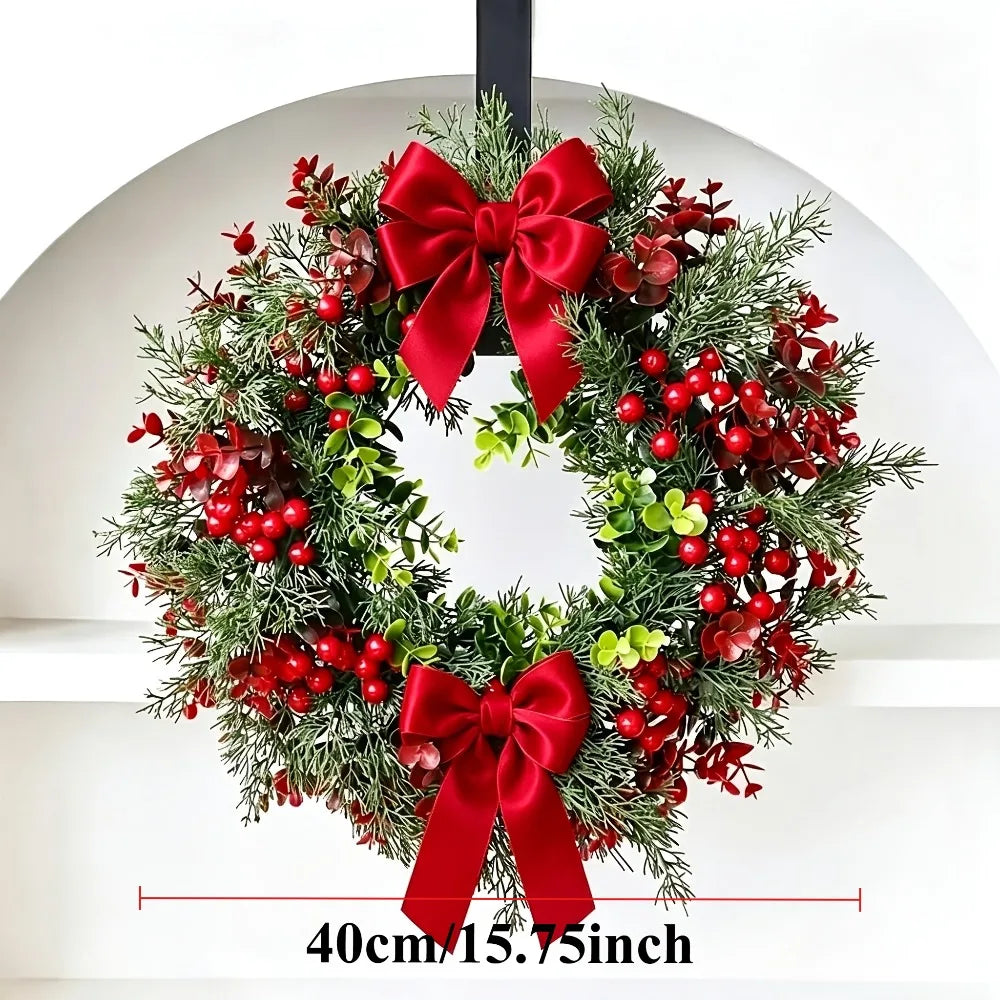 Holly Berries Christmas Wreath with Red Bow