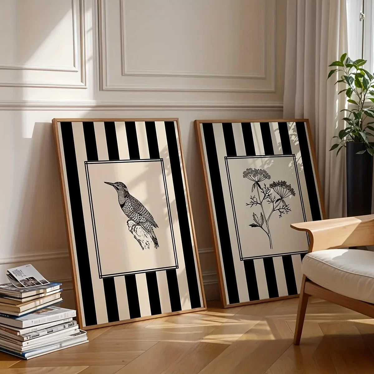Black Bird & Floral Wall Art Set