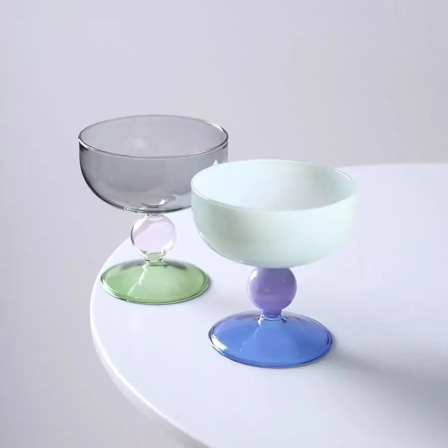 Blown Glass Dessert Cup | Amber Green Blue Grey Pink
