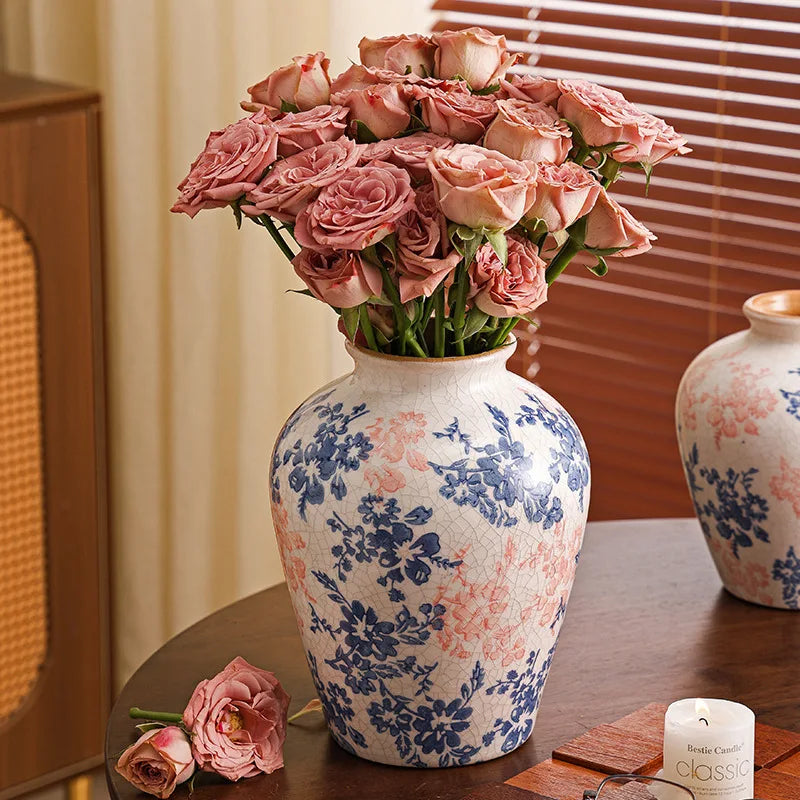 Fleur Blue & Blush Ceramic Vase by DecorBites™