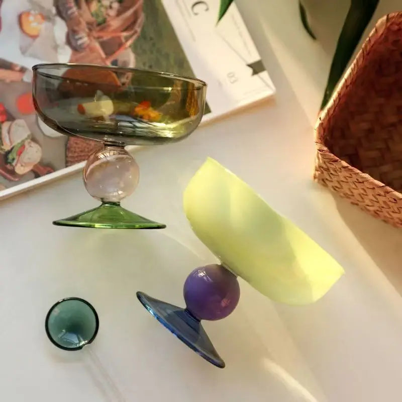 Blown Glass Dessert Cup | Amber Green Blue Grey Pink
