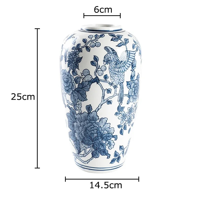 Blue Porcelain Vase: Flowers and Birds Table Decor by DecorBites™