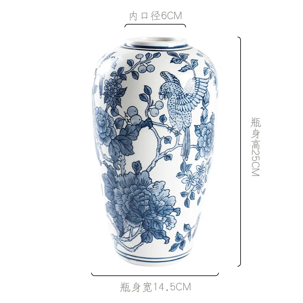 Chinoiserie Blue & White Porcelain Vase Flower Pot by DecorBites™