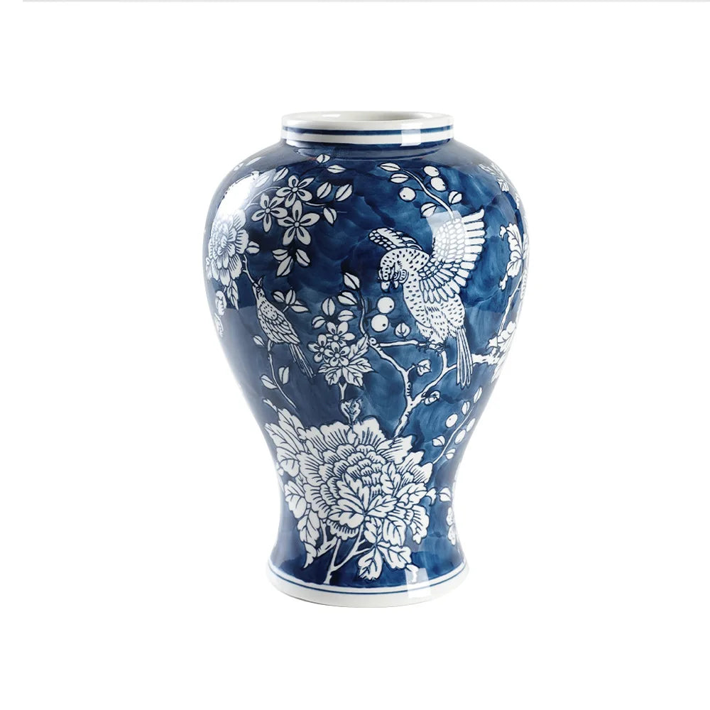 Chinoiserie Blue & White Porcelain Vase Flower Pot by DecorBites™