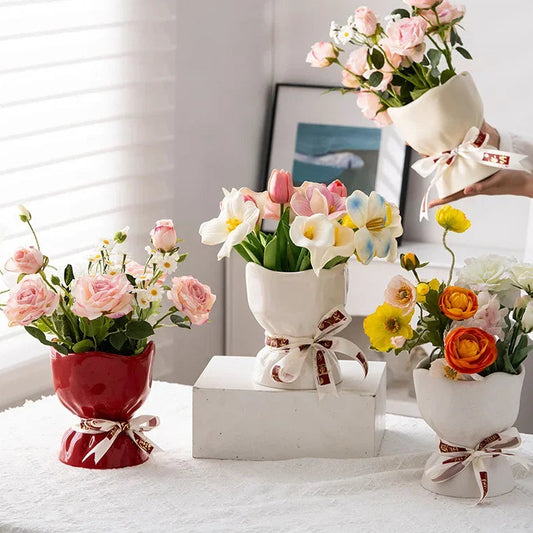 Lovely Ribbon Ceramic Vase Set by DecorBites™