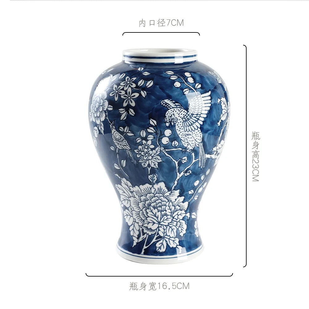 Chinoiserie Blue & White Porcelain Vase Flower Pot by DecorBites™