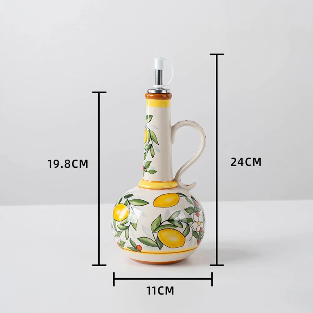 Hand-Painted Ceramic Oil Bottle Kitchen Storage Nordic Vinegar Oil Dispenser Cooking Utensil for Home Use Kitchen Seasoning Jar