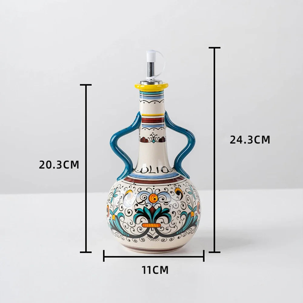 Hand-Painted Ceramic Oil Bottle Kitchen Storage Nordic Vinegar Oil Dispenser Cooking Utensil for Home Use Kitchen Seasoning Jar