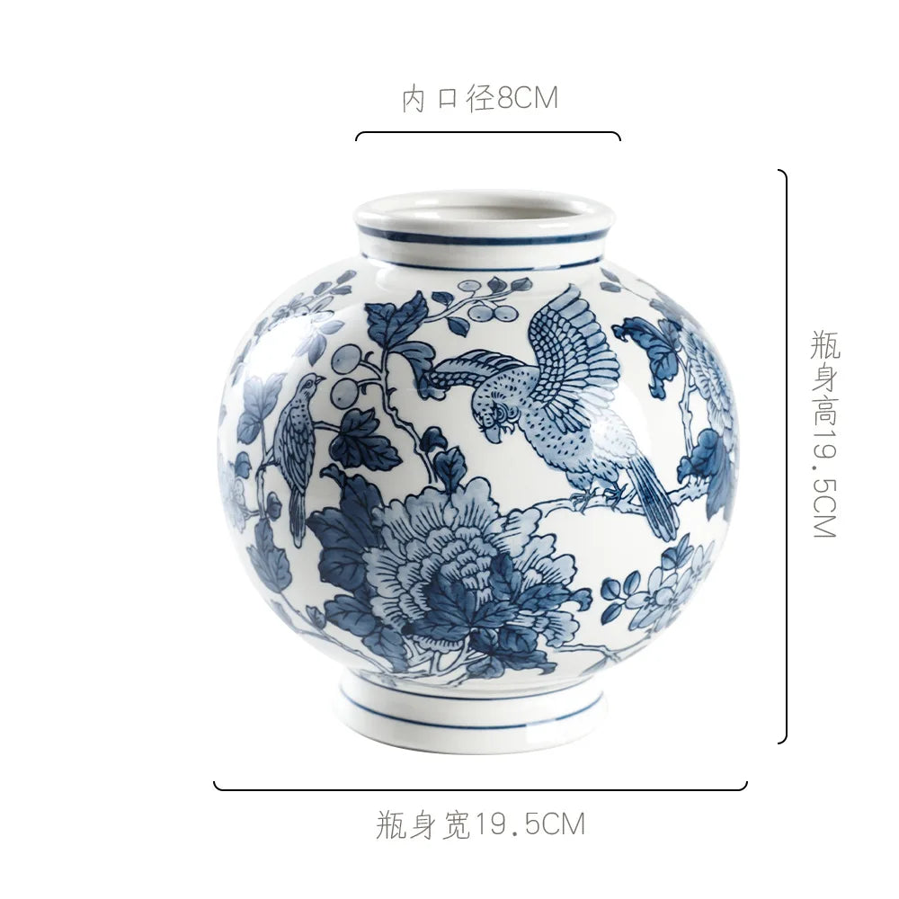 Chinoiserie Blue & White Porcelain Vase Flower Pot by DecorBites™