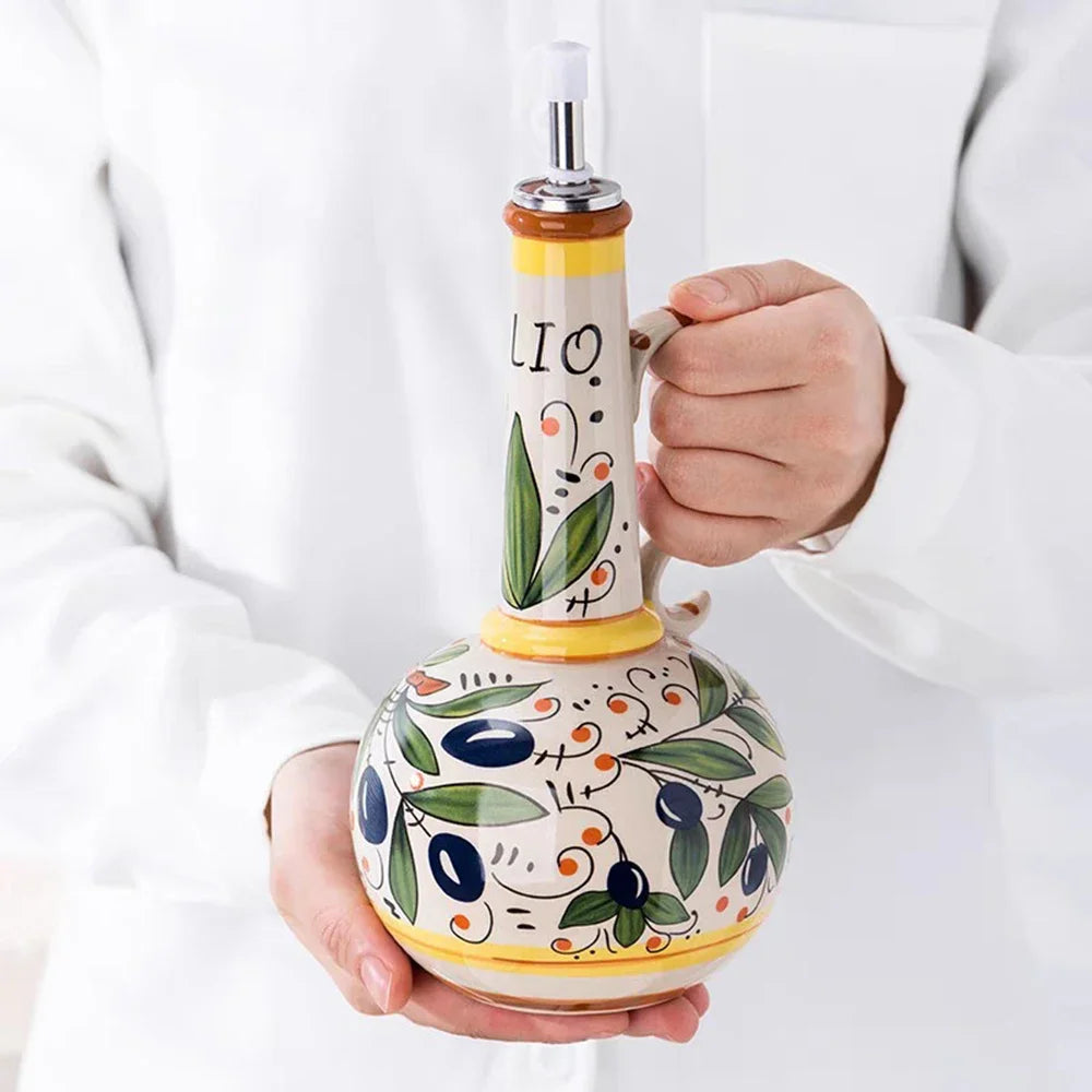 Hand-Painted Ceramic Oil Bottle Kitchen Storage Nordic Vinegar Oil Dispenser Cooking Utensil for Home Use Kitchen Seasoning Jar