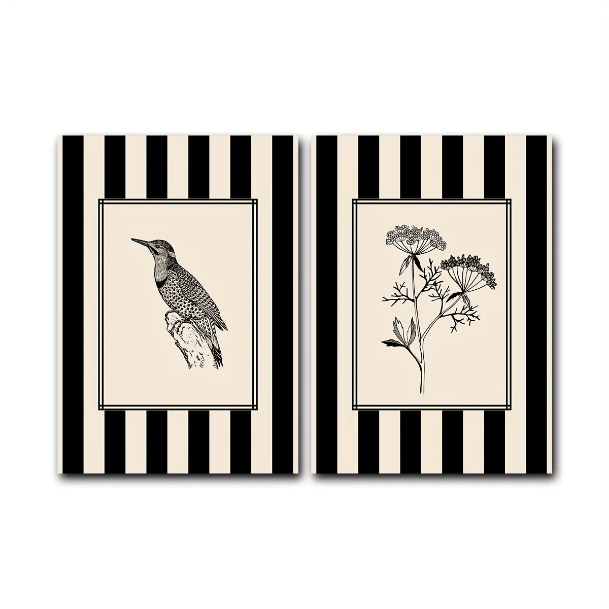 Black Bird & Floral Wall Art Set