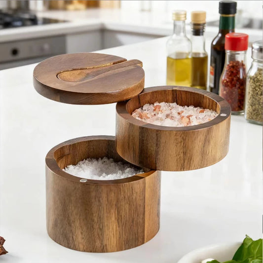 Acacia Wood Salt Cellar + Spoon