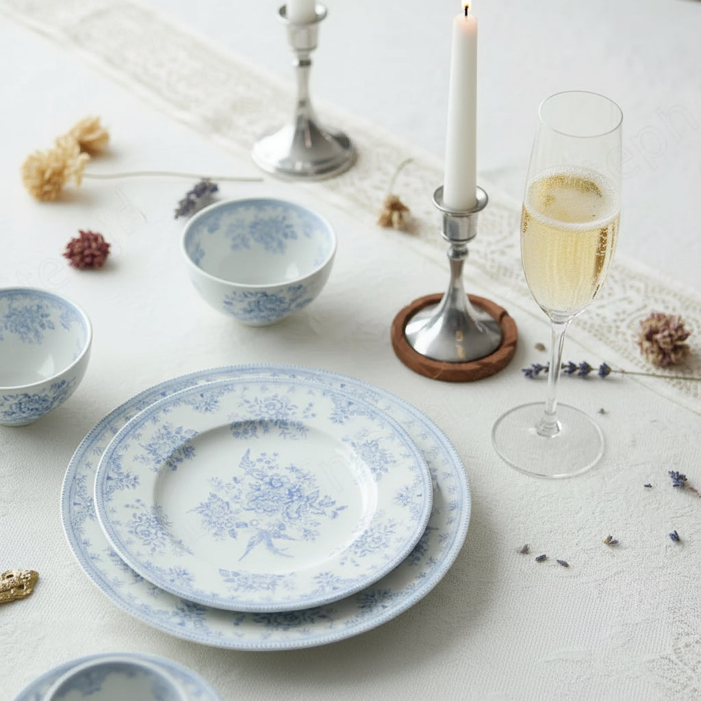 English Pastoral-Painted Peony Underglaze Ceramic Dinnerware