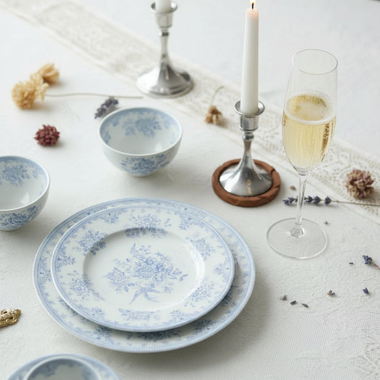 English Pastoral-Painted Peony Underglaze Ceramic Dinnerware