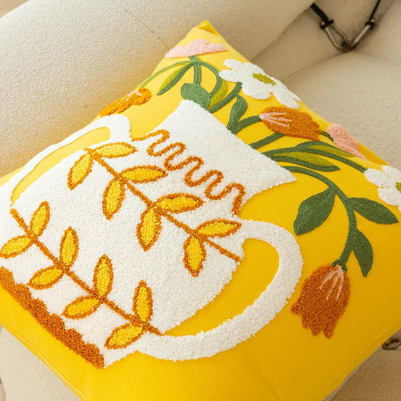 Yellow Flower Cushion Cover by DecorBites™