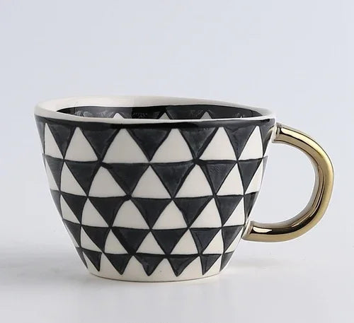 Lechsi Hand-Painted Gold Handle Ceramic Mugs