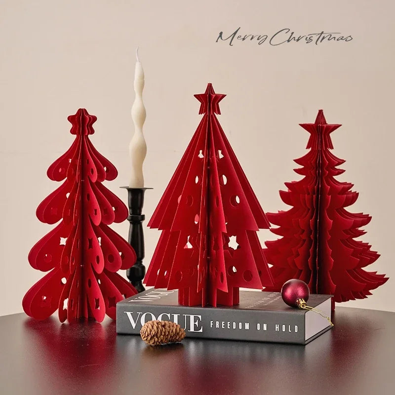 2026 Christmas Decorations Crimson Paper Honeycomb Tree