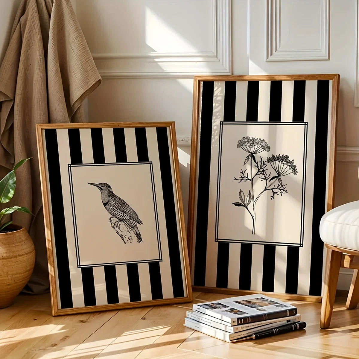 Black Bird & Floral Wall Art Set