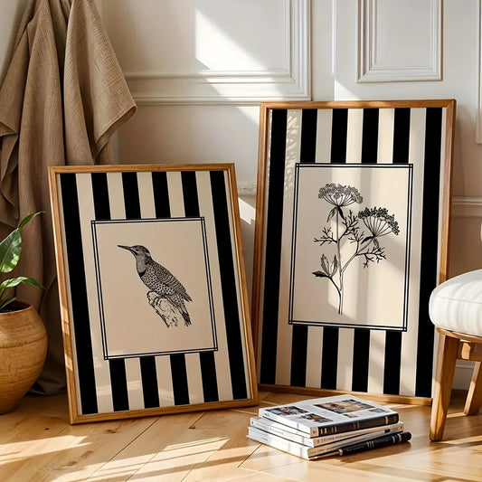 Black Bird & Floral Wall Art Set