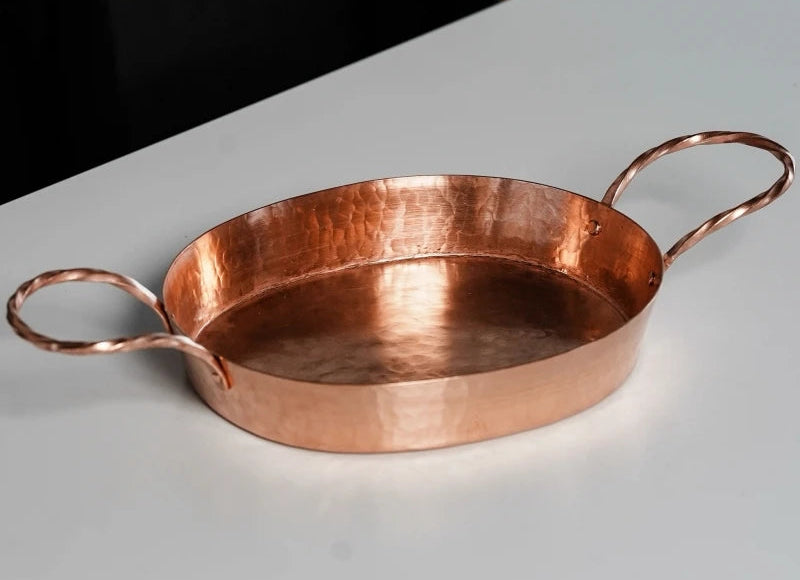 Handcrafted Pure Copper Oval Roasting Pan