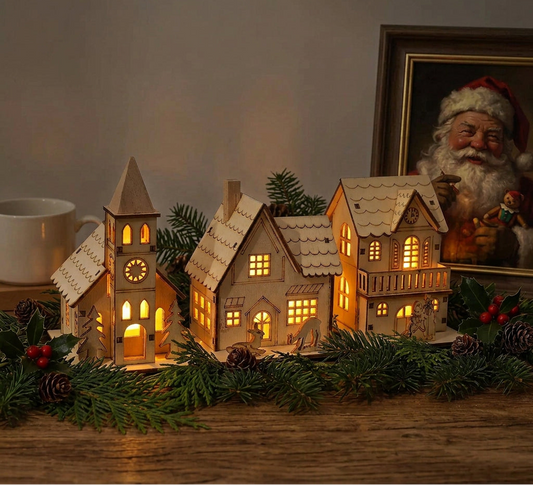 Vintage Christmas Festival Wooden Lighted Houses