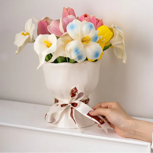 Lovely Ribbon Ceramic Vase Set by DecorBites™