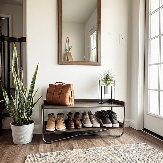 Modern Wood & Metal Shoe Rack