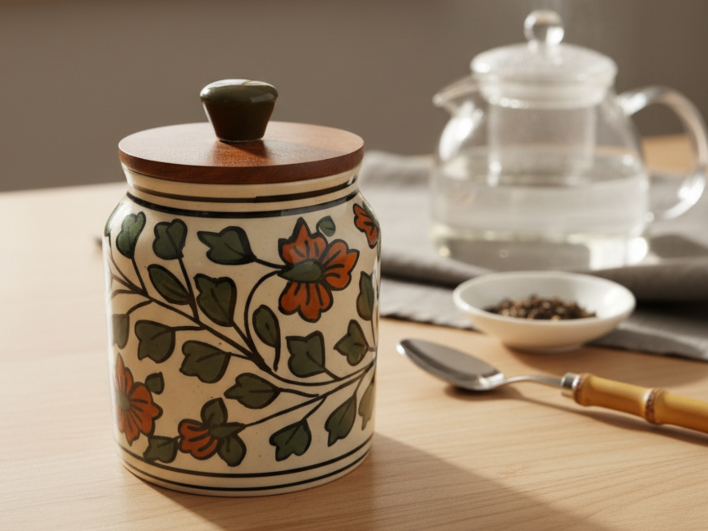 Lola Ceramic Jars with Wooden Lids