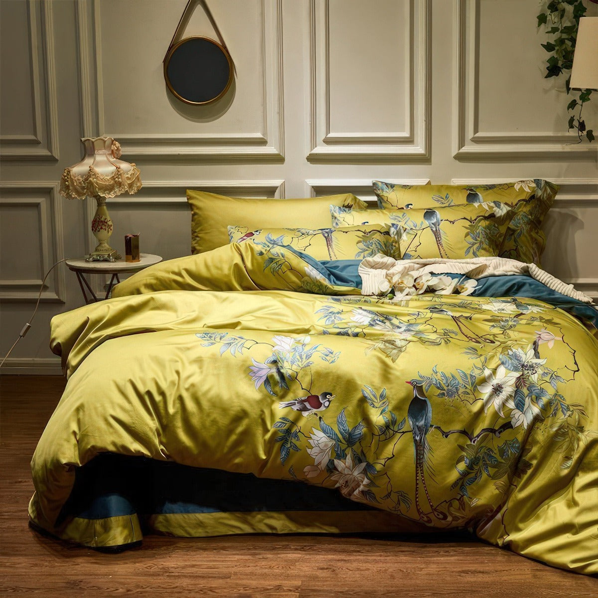 Solarosa Yellow Floral Egyptian Cotton Bedding Set