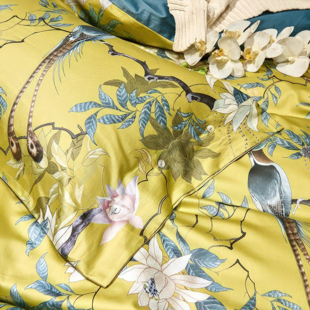 Solarosa Yellow Floral Egyptian Cotton Bedding Set