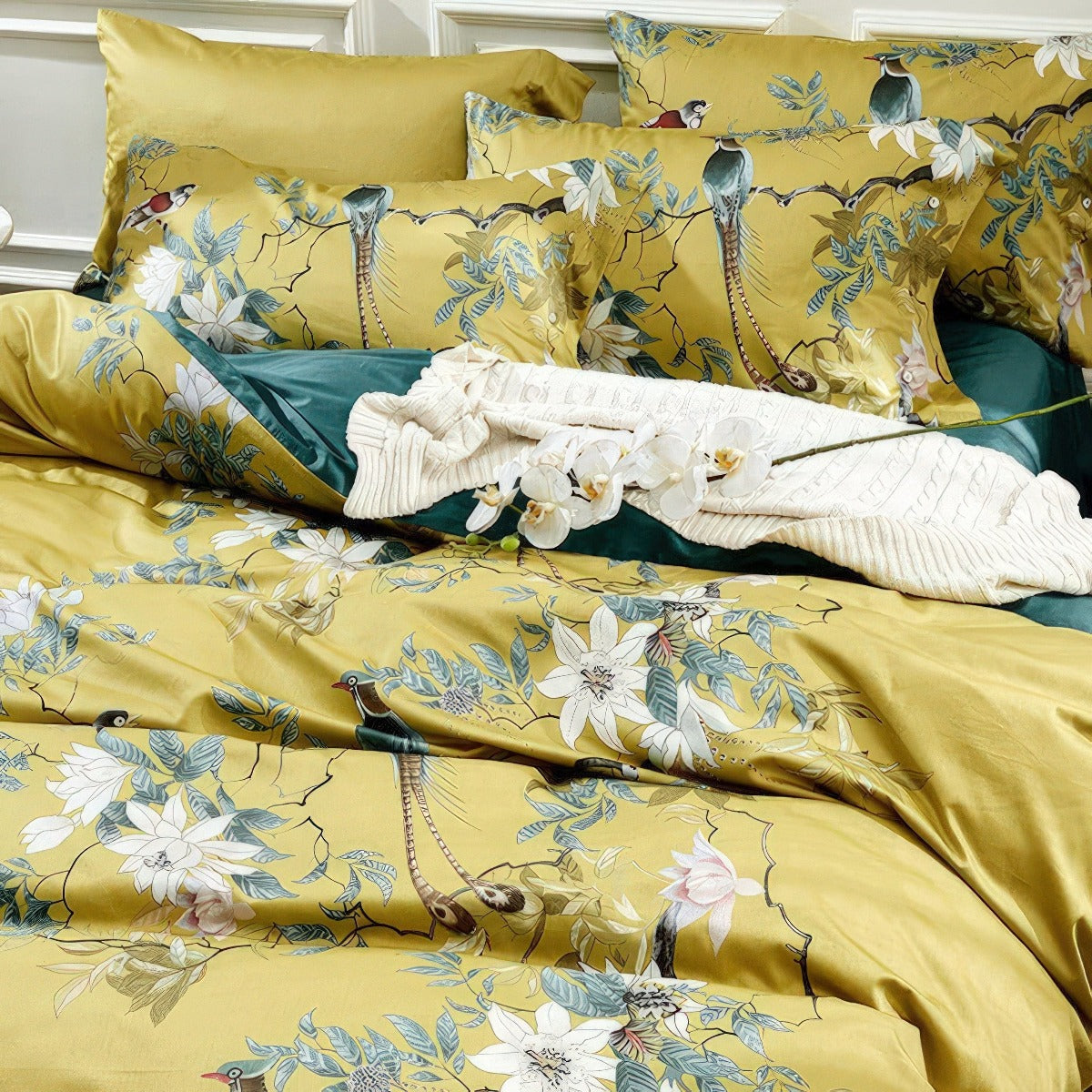 Solarosa Yellow Floral Egyptian Cotton Bedding Set