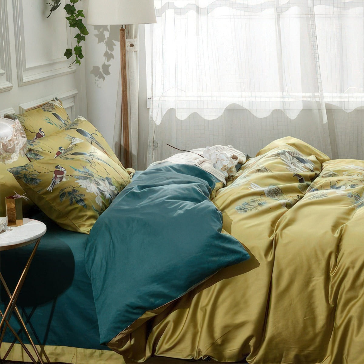 Solarosa Yellow Floral Egyptian Cotton Bedding Set