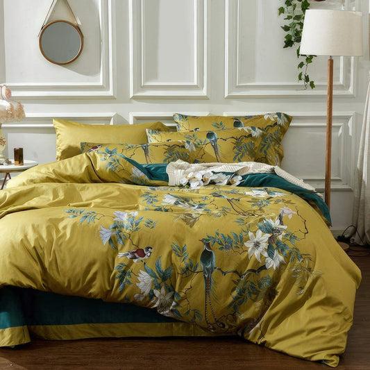 Solarosa Yellow Floral Egyptian Cotton Bedding Set