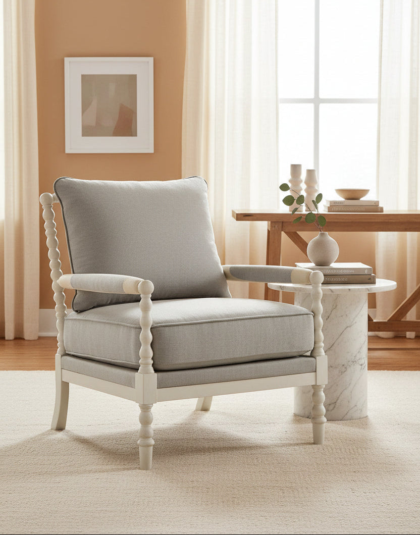 Spindle Accent Chair | Smoke Grey Textured Upholstery