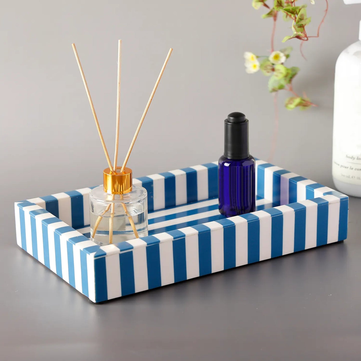 Blue Stripe Ivory Inlay Vanity Tray