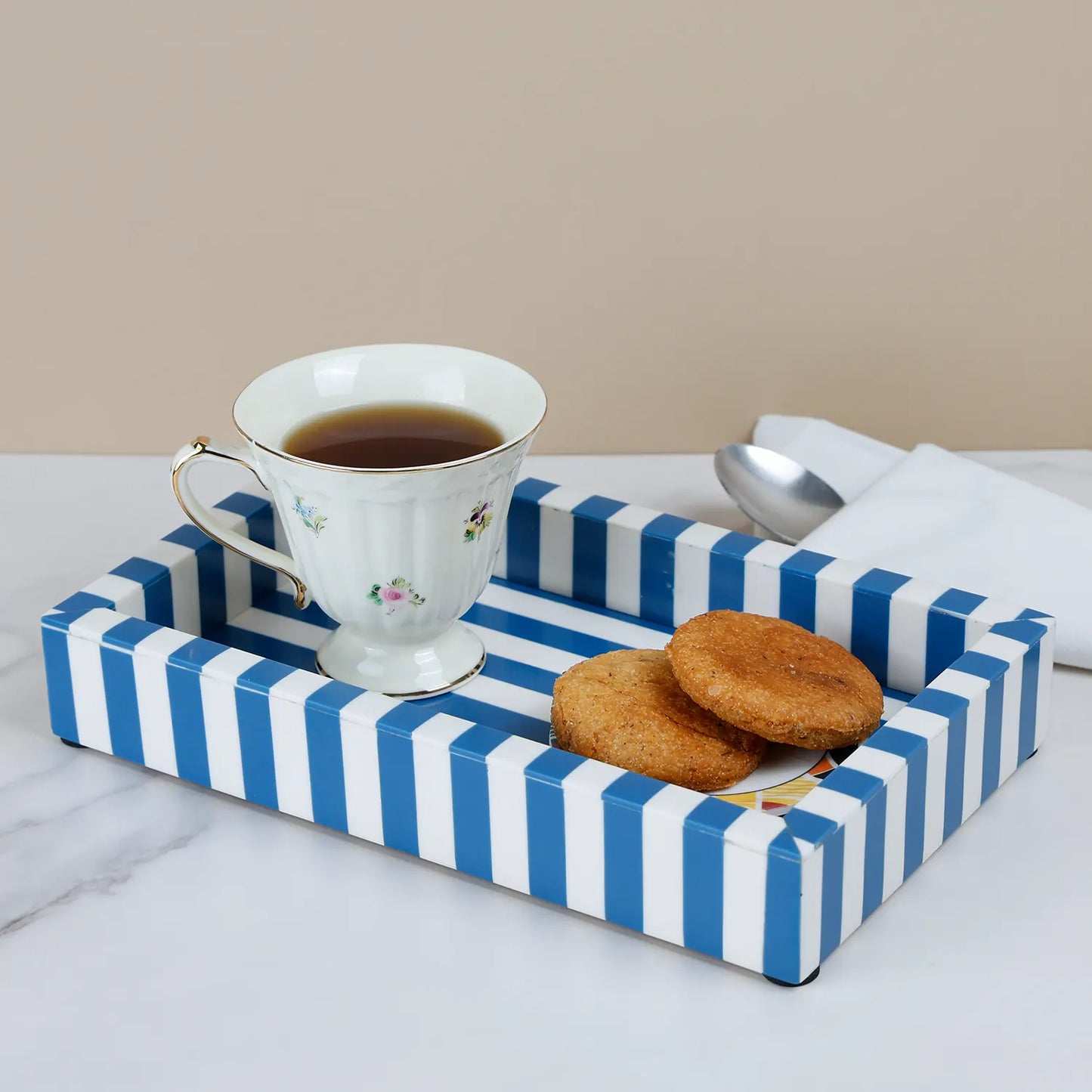 Blue Stripe Ivory Inlay Vanity Tray