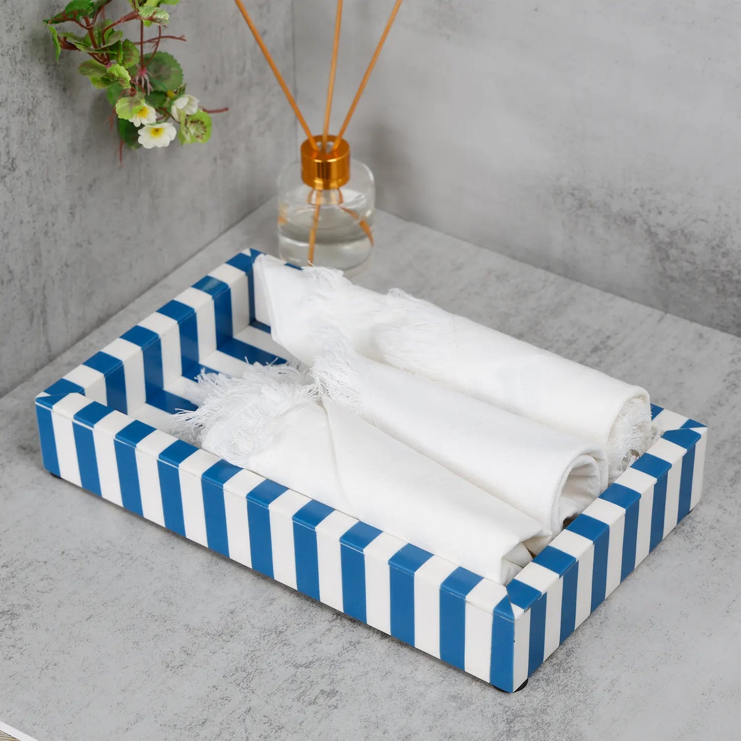 Blue Stripe Ivory Inlay Vanity Tray