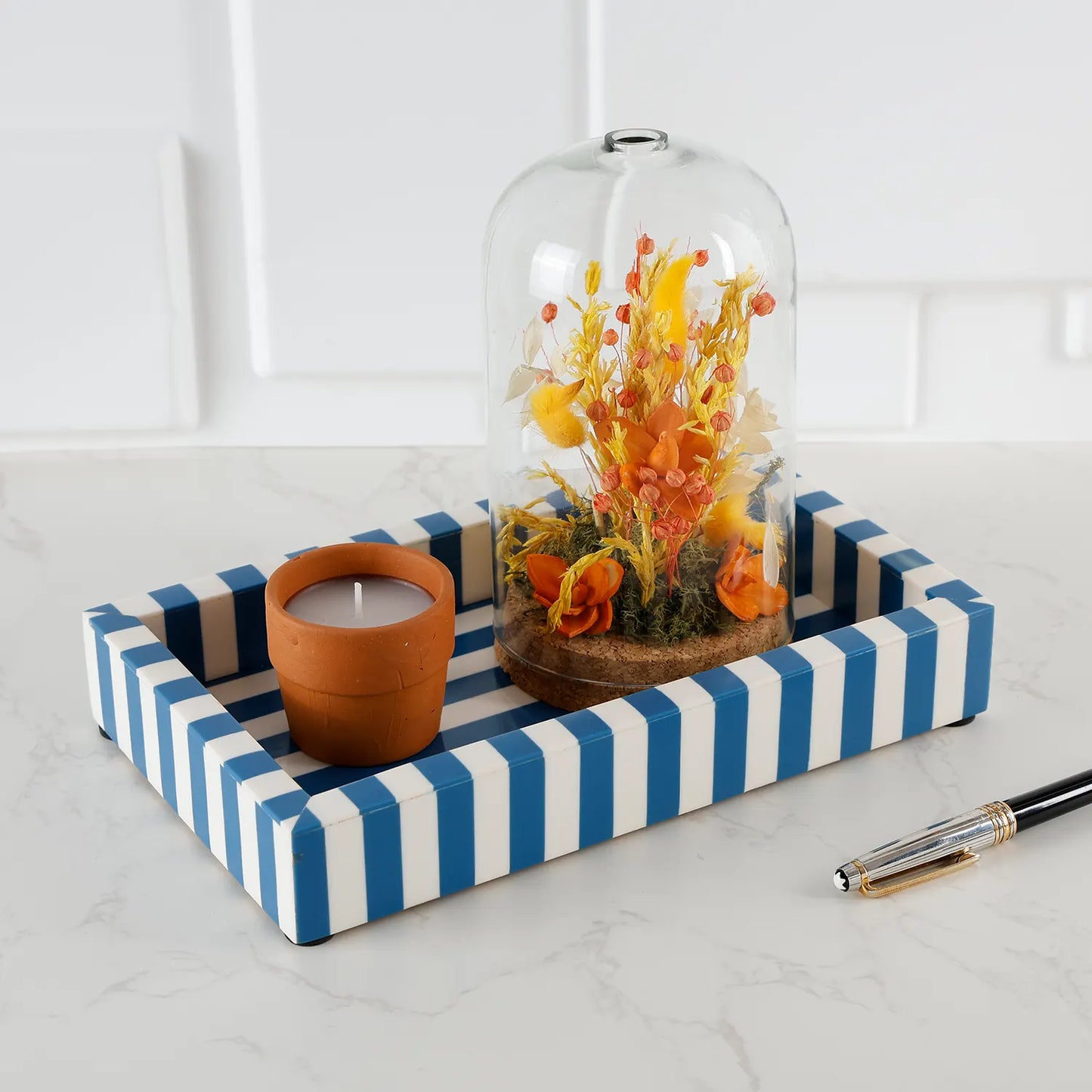 Blue Stripe Ivory Inlay Vanity Tray