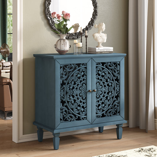 Vintage Solid Wood Hollow-Carved Accent Cabinet