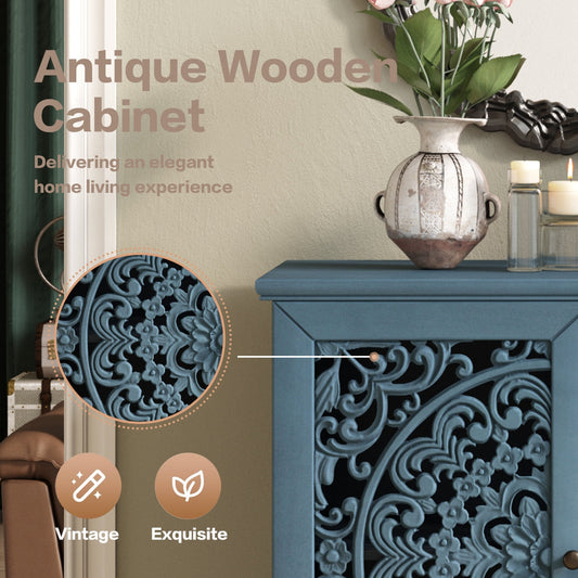 Vintage Solid Wood Hollow-Carved Accent Cabinet