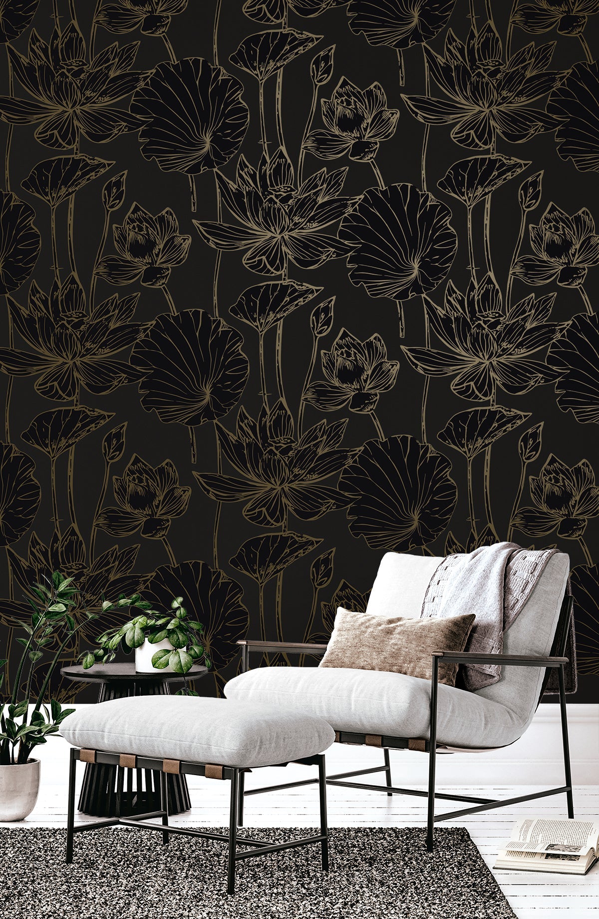 Piano Viola Lotus Floral Unpasted Wallpaper