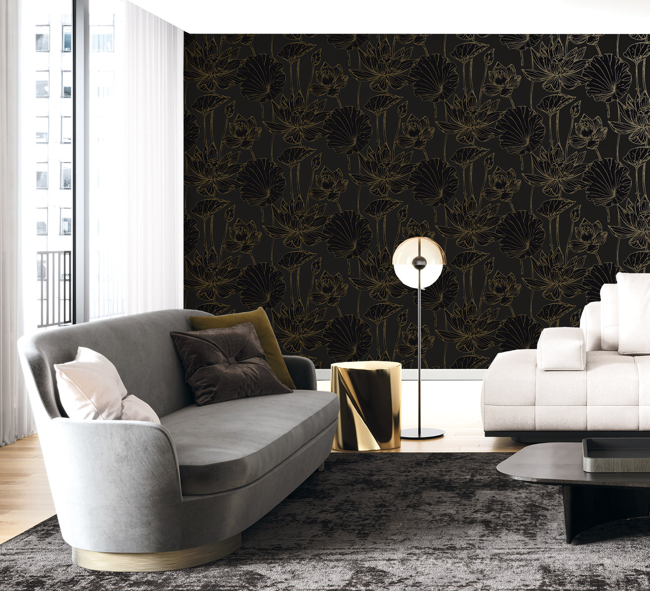 Piano Viola Lotus Floral Unpasted Wallpaper
